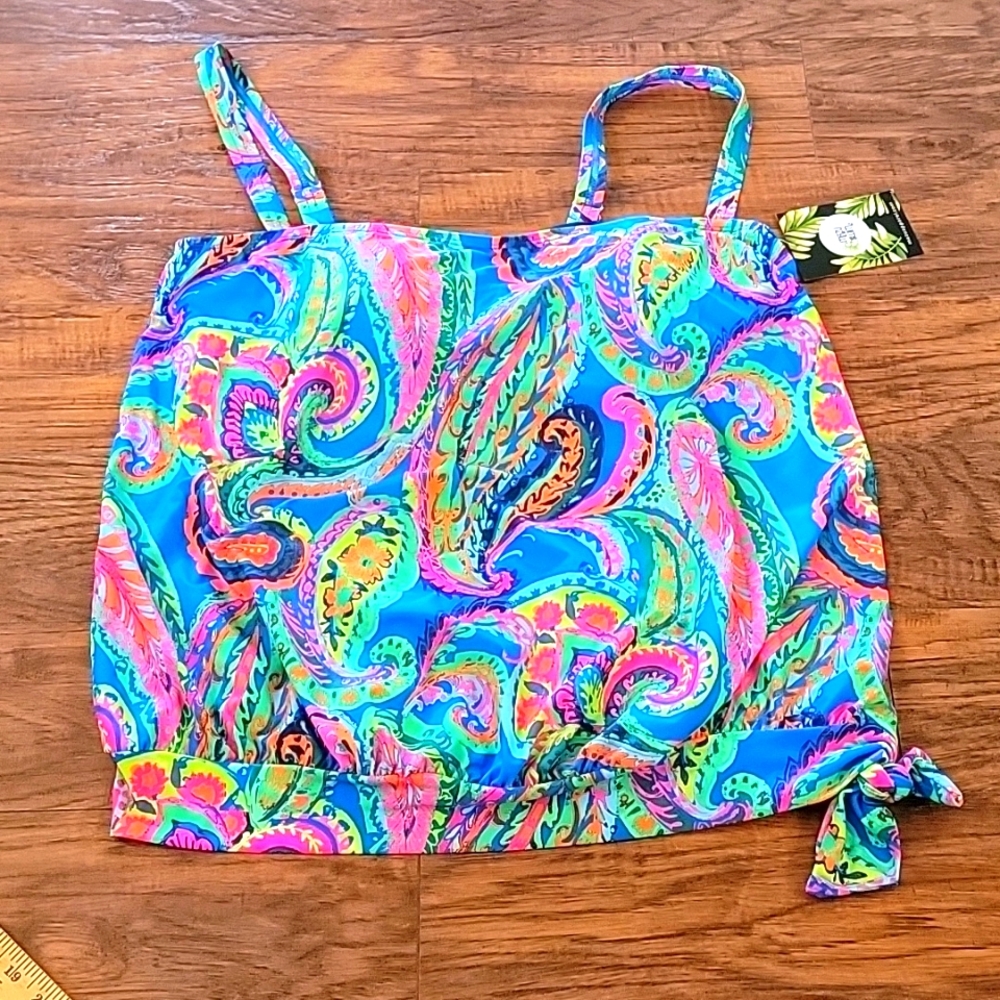 NWT Mazu Swim Top Blue Paisley Bandeau 18W